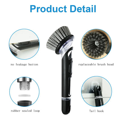 Washing Up Brush with Detergent Dispenser Multifunction Fillable Washing Up Liquid Practical Cleaning Brush For Kitchen Supplies
