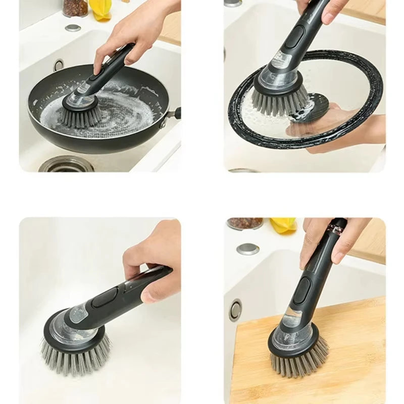 Washing Up Brush with Detergent Dispenser Multifunction Fillable Washing Up Liquid Practical Cleaning Brush For Kitchen Supplies