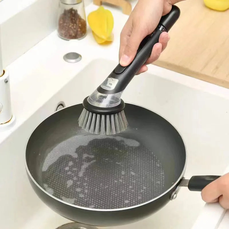 Washing Up Brush with Detergent Dispenser Multifunction Fillable Washing Up Liquid Practical Cleaning Brush For Kitchen Supplies