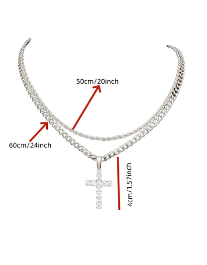 fachgo | Layered Cuban Chain Cross Necklace Set