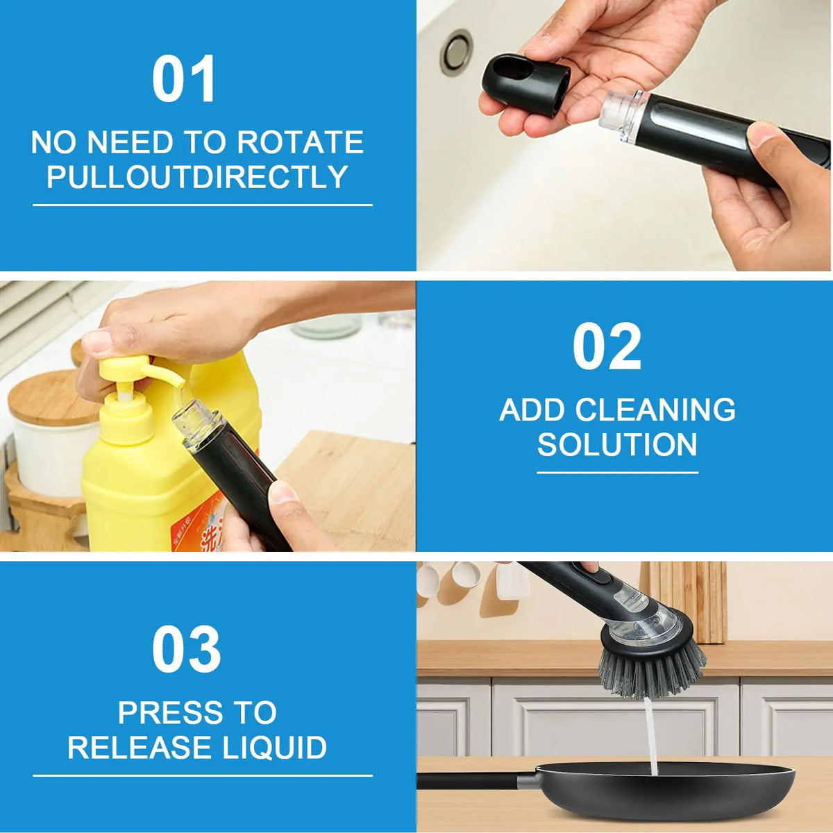 Washing Up Brush with Detergent Dispenser Multifunction Fillable Washing Up Liquid Practical Cleaning Brush For Kitchen Supplies
