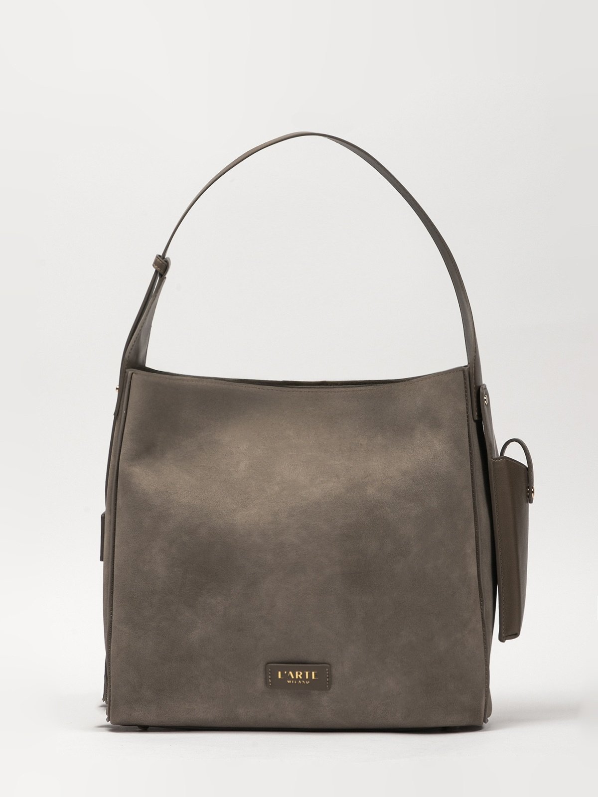Women's handbag in grey suede, dimensions 30.5x13.5x28 cm, made in China, stylish and practical accessory.
