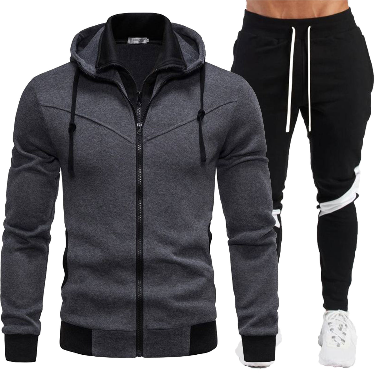 Casual Slim Fit Color Block Hooded Jacket Sportswear Suit