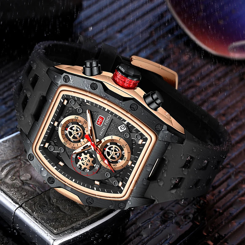 fachgo | MINI FOCUS 0473 Sport Watch for Men Silicone Waterproof Luminous Quartz Watches Business Calendar Multi-function Wristwatch Mens