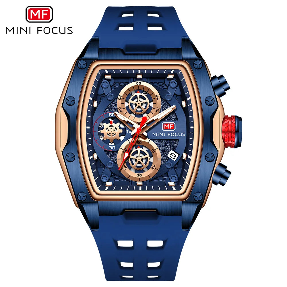 fachgo | MINI FOCUS 0473 Sport Watch for Men Silicone Waterproof Luminous Quartz Watches Business Calendar Multi-function Wristwatch Mens
