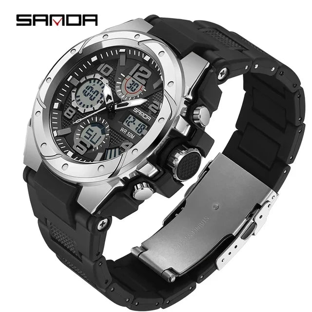 fachgo | Sanda 9009 Wholesale Digital Wrist Watch Waterproof Resistant Outdoor Sports Alarm Mode Fashion Analog Digital Smart Watches