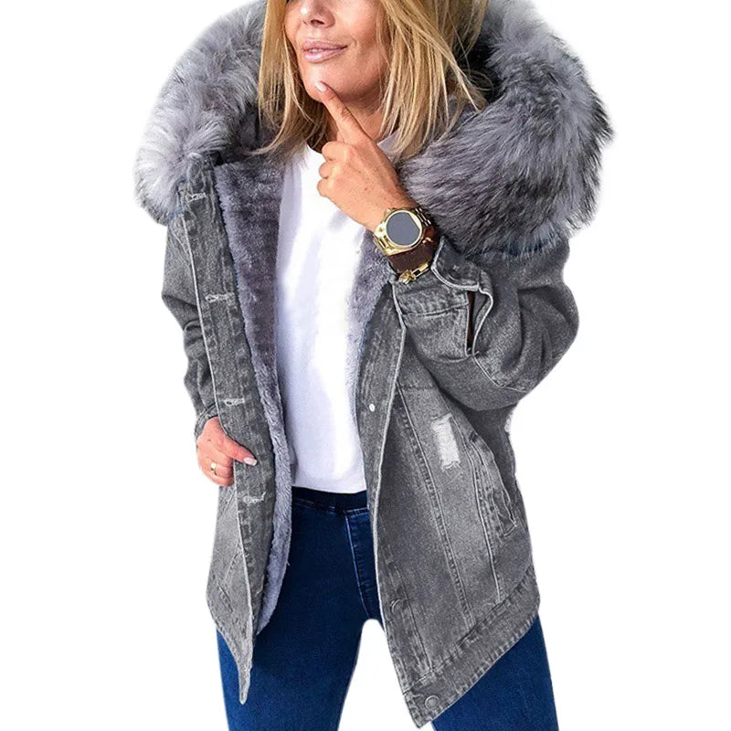 fachgo | Women’s Fleece-Lined Denim Jacket