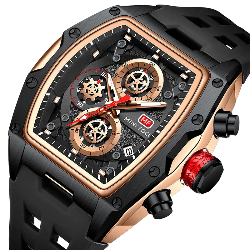 fachgo | MINI FOCUS 0473 Sport Watch for Men Silicone Waterproof Luminous Quartz Watches Business Calendar Multi-function Wristwatch Mens