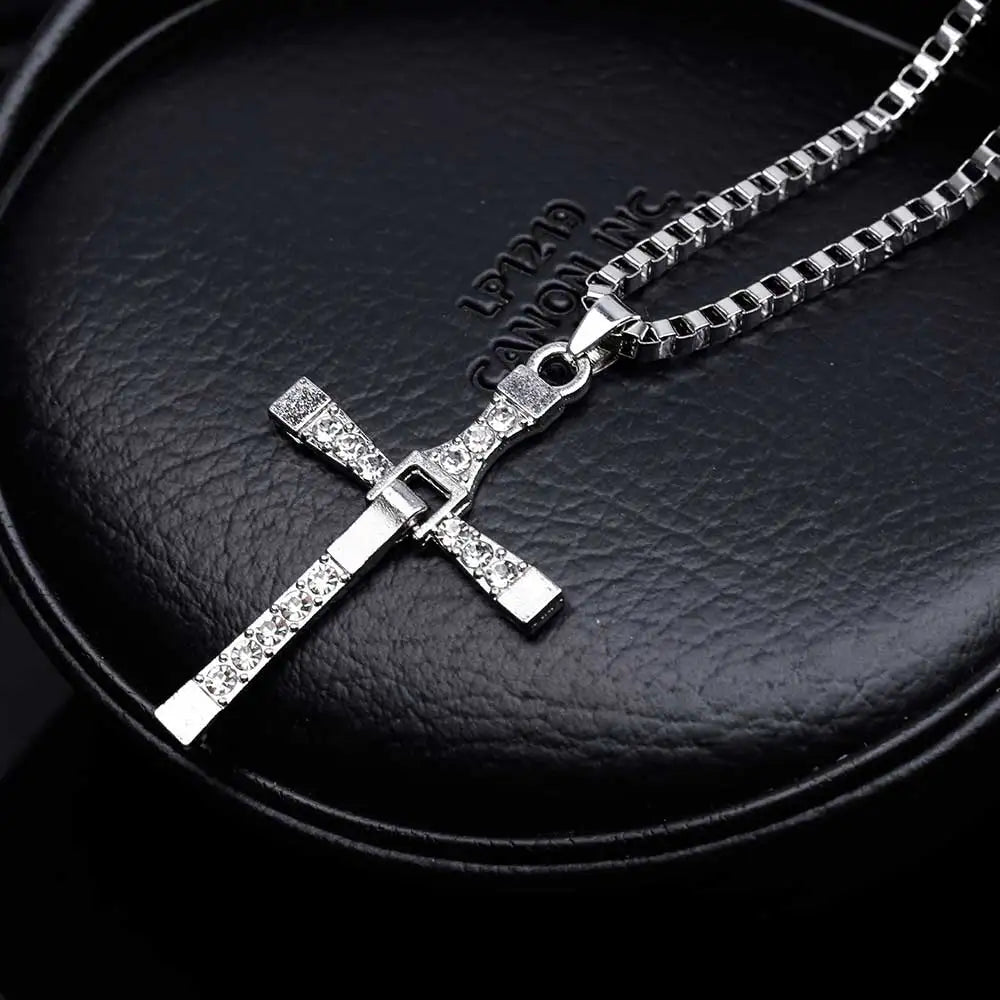 fachgo | Dominic Toretto The Fast and The Furious Celebrity Vin Diesel Item Crystal Jesus Men Cross Pendant Necklace Gift Jewelry