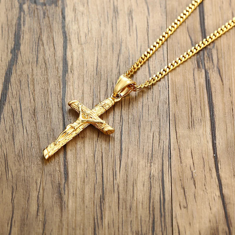 fachgo | VNOX Gold Stainless Steel Cross Necklace (Unisex)