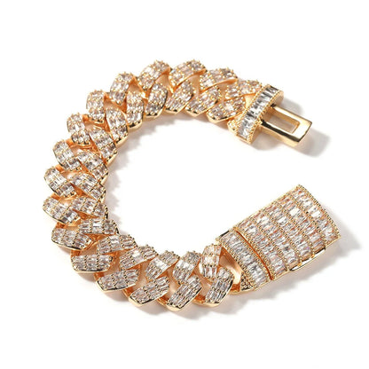 fachgo | 2022 New Luxury 19mm Cuban Chain Gold Plated Miami Cuban Link Chain Bracelet 3 Rows Diamonds Wholesale Cuban Necklace
