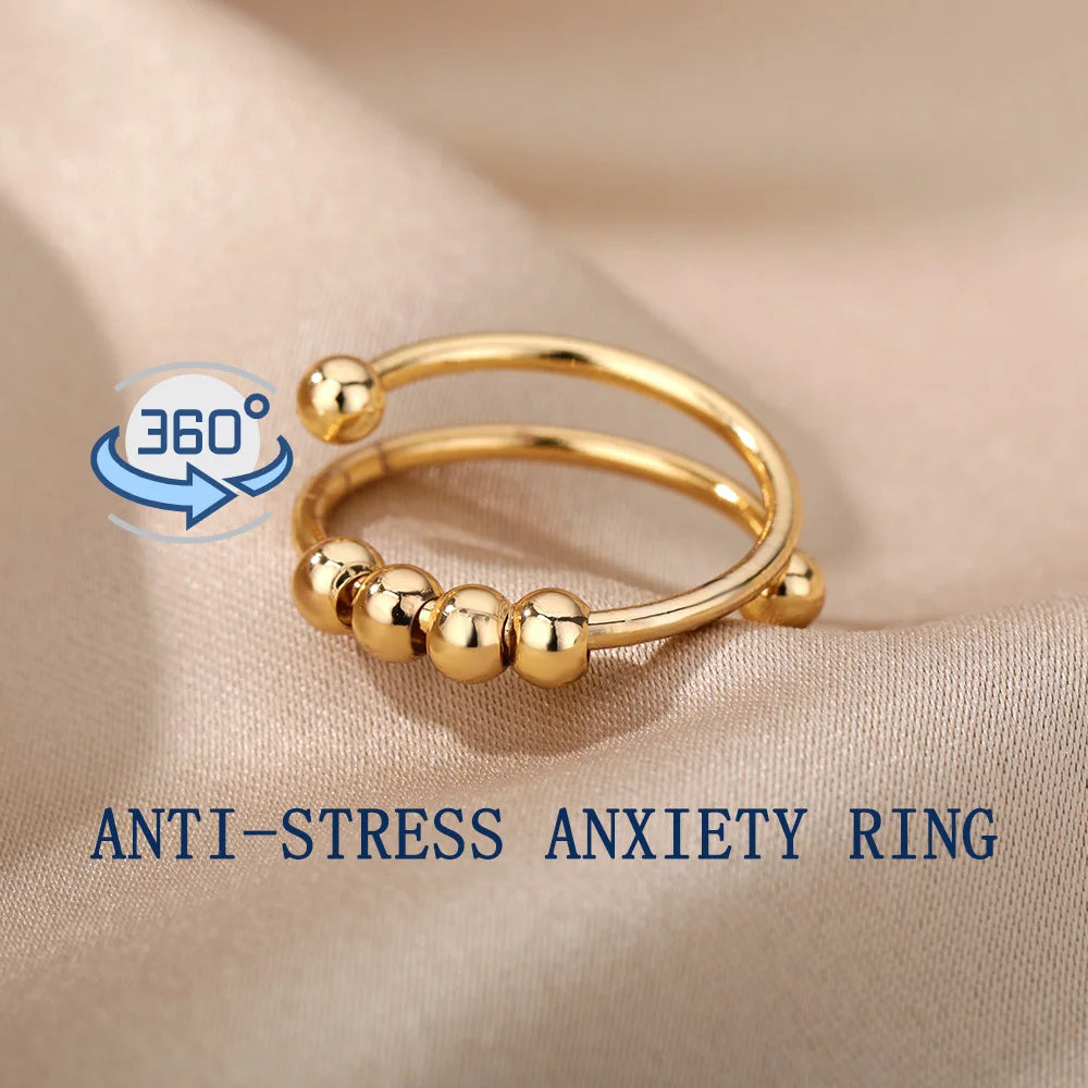 fachgo | Anxiety Ring Beads Rings For Women Men Stainless Steel Ring Spinner