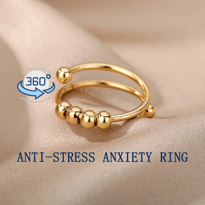 fachgo | Anxiety Ring Beads Rings For Women Men Stainless Steel Ring Spinner
