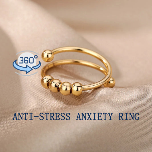 fachgo | Anxiety Ring Beads Rings For Women Men Stainless Steel Ring Spinner