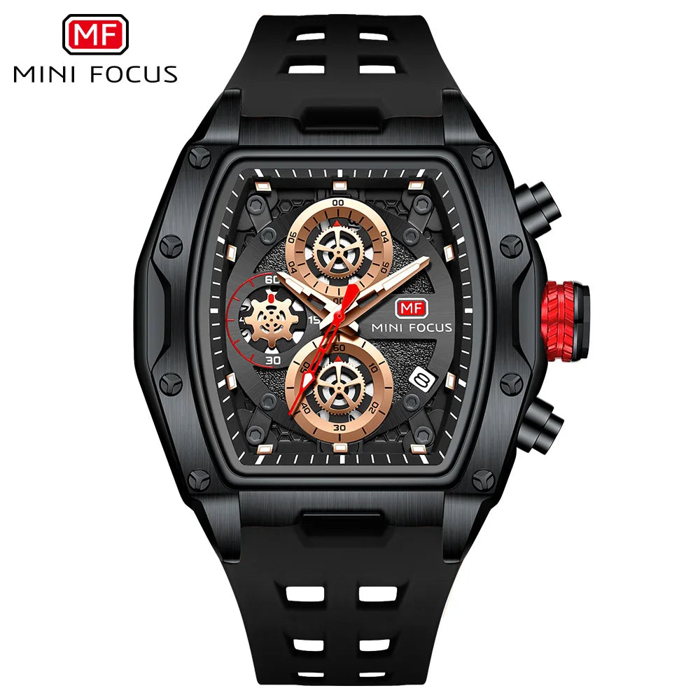 fachgo | MINI FOCUS 0473 Sport Watch for Men Silicone Waterproof Luminous Quartz Watches Business Calendar Multi-function Wristwatch Mens