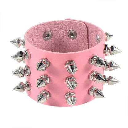 fachgo | 2024 Pu Leather Studded Bracelet Choker Punk Spike Rivets Cuff Black