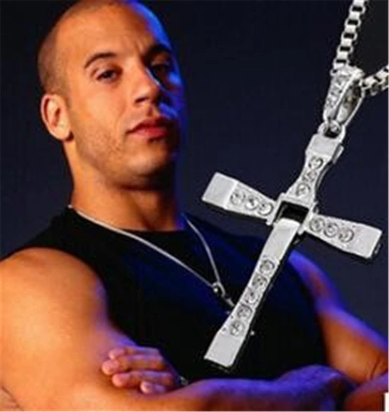 fachgo | Dominic Toretto The Fast and The Furious Celebrity Vin Diesel Item Crystal Jesus Men Cross Pendant Necklace Gift Jewelry