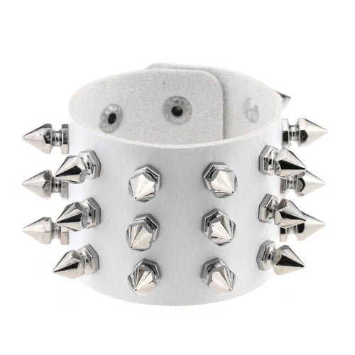 fachgo | 2024 Pu Leather Studded Bracelet Choker Punk Spike Rivets Cuff Black