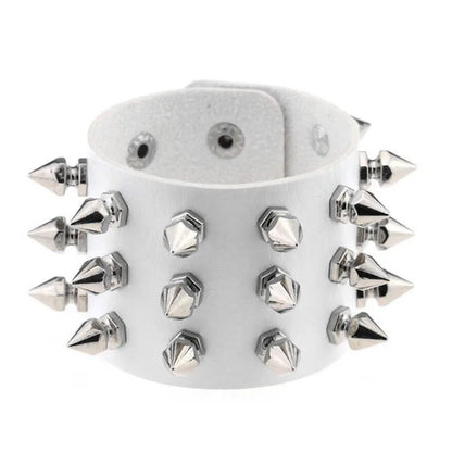 fachgo | 2024 Pu Leather Studded Bracelet Choker Punk Spike Rivets Cuff Black