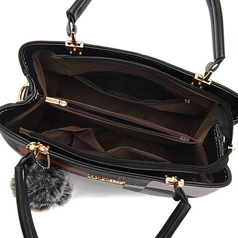 fachgo | Elegant Designer Handbags Women Bags Messenger PU Leather Crossbody Bags Hairball tassen Girls Shoulder Bag Top-hand Tote Bag