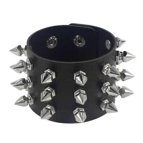 fachgo | 2024 Pu Leather Studded Bracelet Choker Punk Spike Rivets Cuff Black