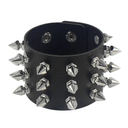 fachgo | 2024 Pu Leather Studded Bracelet Choker Punk Spike Rivets Cuff Black