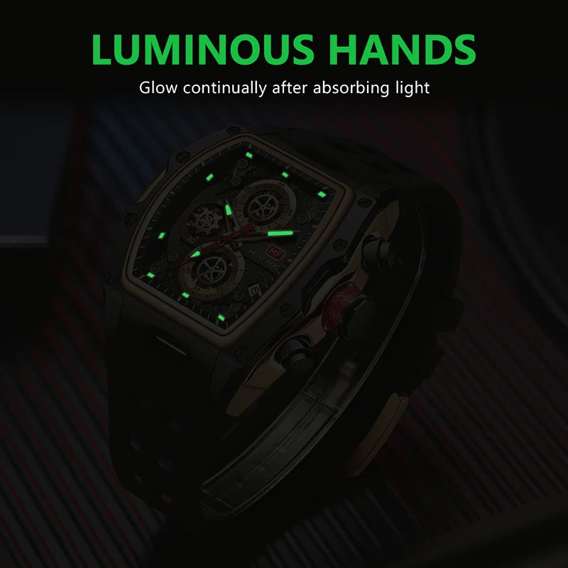 fachgo | MINI FOCUS 0473 Sport Watch for Men Silicone Waterproof Luminous Quartz Watches Business Calendar Multi-function Wristwatch Mens