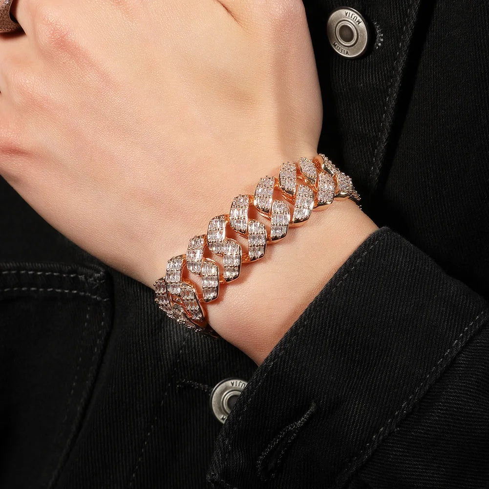 fachgo | 2022 New Luxury 19mm Cuban Chain Gold Plated Miami Cuban Link Chain Bracelet 3 Rows Diamonds Wholesale Cuban Necklace