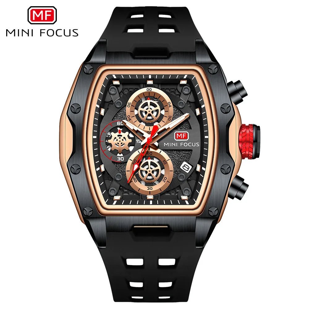 fachgo | MINI FOCUS 0473 Sport Watch for Men Silicone Waterproof Luminous Quartz Watches Business Calendar Multi-function Wristwatch Mens
