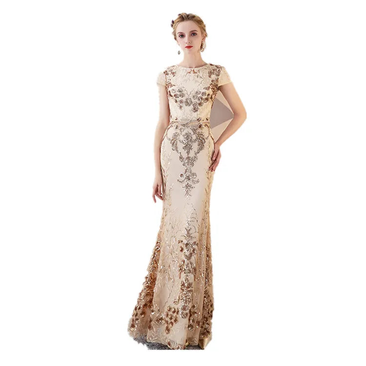 fachgo | 2024 Prom Dresses Mermaid Evening Dresses Long Golden Prom Dress Vestidos De Fiesta Evening Gown Sequined Evening Gowns
