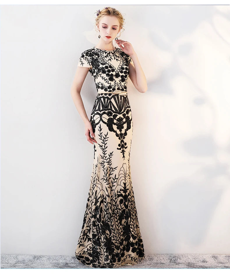 fachgo | 2024 Prom Dresses Mermaid Evening Dresses Long Golden Prom Dress Vestidos De Fiesta Evening Gown Sequined Evening Gowns
