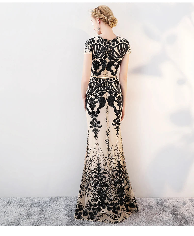 fachgo | 2024 Prom Dresses Mermaid Evening Dresses Long Golden Prom Dress Vestidos De Fiesta Evening Gown Sequined Evening Gowns
