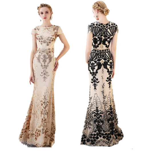 fachgo | 2024 Prom Dresses Mermaid Evening Dresses Long Golden Prom Dress Vestidos De Fiesta Evening Gown Sequined Evening Gowns
