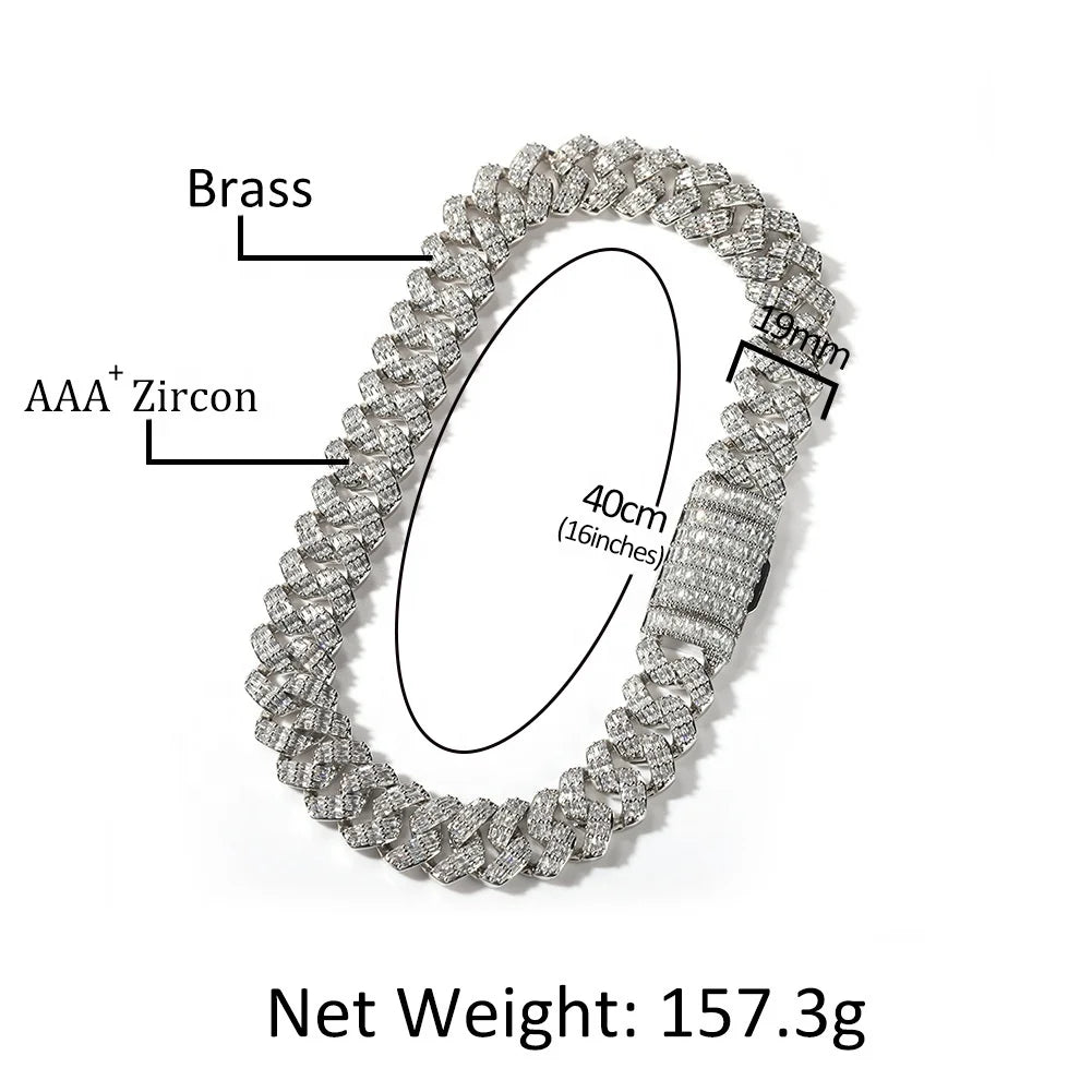 fachgo | 2022 New Luxury 19mm Cuban Chain Gold Plated Miami Cuban Link Chain Bracelet 3 Rows Diamonds Wholesale Cuban Necklace