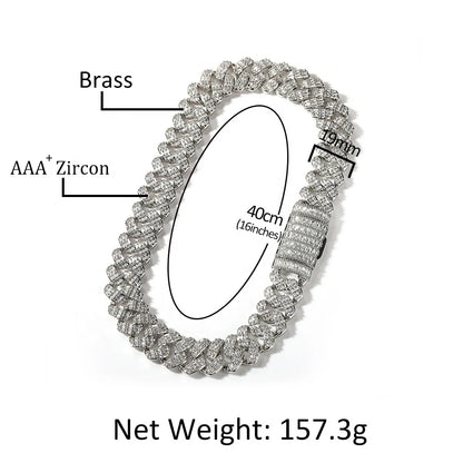fachgo | 2022 New Luxury 19mm Cuban Chain Gold Plated Miami Cuban Link Chain Bracelet 3 Rows Diamonds Wholesale Cuban Necklace