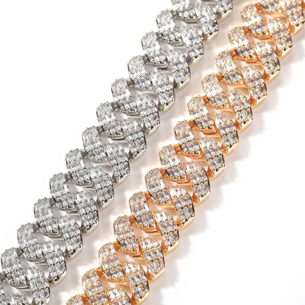 fachgo | 2022 New Luxury 19mm Cuban Chain Gold Plated Miami Cuban Link Chain Bracelet 3 Rows Diamonds Wholesale Cuban Necklace