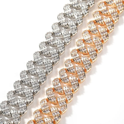fachgo | 2022 New Luxury 19mm Cuban Chain Gold Plated Miami Cuban Link Chain Bracelet 3 Rows Diamonds Wholesale Cuban Necklace