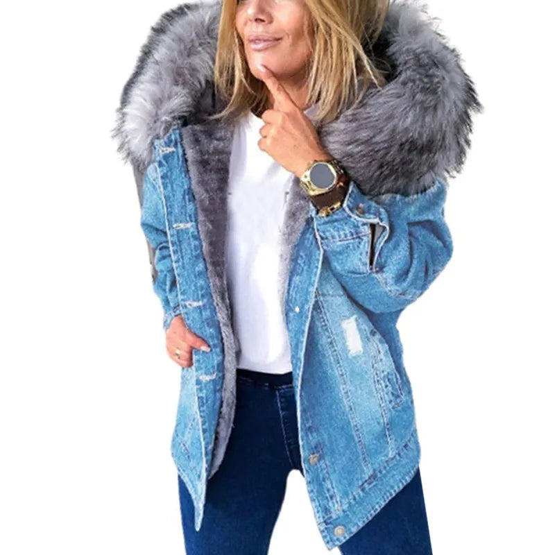 fachgo | Women’s Fleece-Lined Denim Jacket
