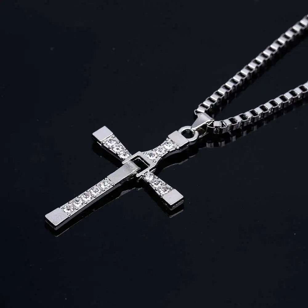 fachgo | Dominic Toretto The Fast and The Furious Celebrity Vin Diesel Item Crystal Jesus Men Cross Pendant Necklace Gift Jewelry
