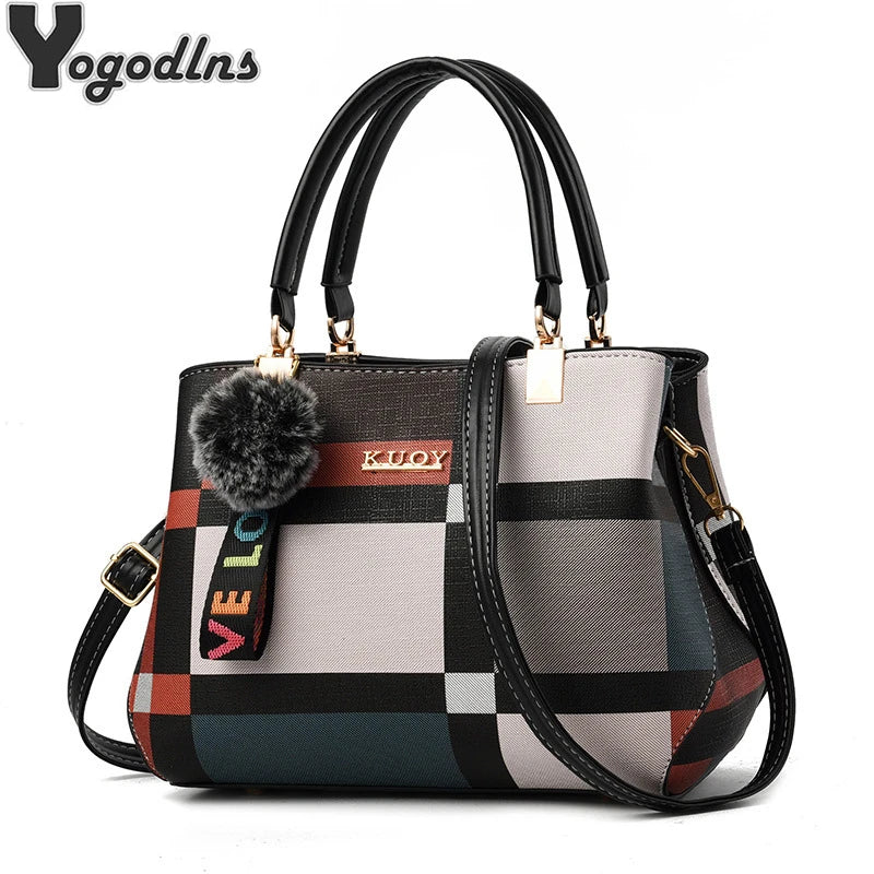 fachgo | Elegant Designer Handbags Women Bags Messenger PU Leather Crossbody Bags Hairball tassen Girls Shoulder Bag Top-hand Tote Bag