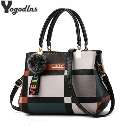 fachgo | Elegant Designer Handbags Women Bags Messenger PU Leather Crossbody Bags Hairball tassen Girls Shoulder Bag Top-hand Tote Bag