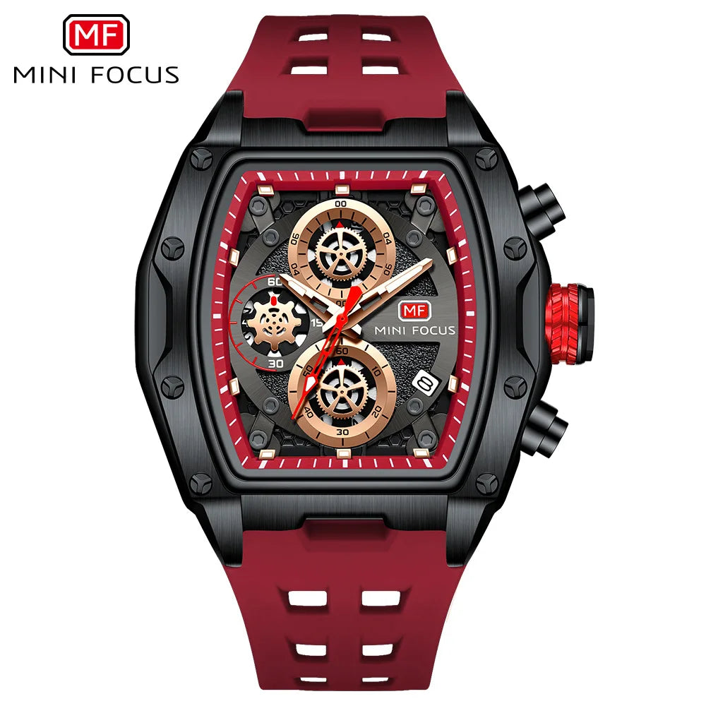 fachgo | MINI FOCUS 0473 Sport Watch for Men Silicone Waterproof Luminous Quartz Watches Business Calendar Multi-function Wristwatch Mens