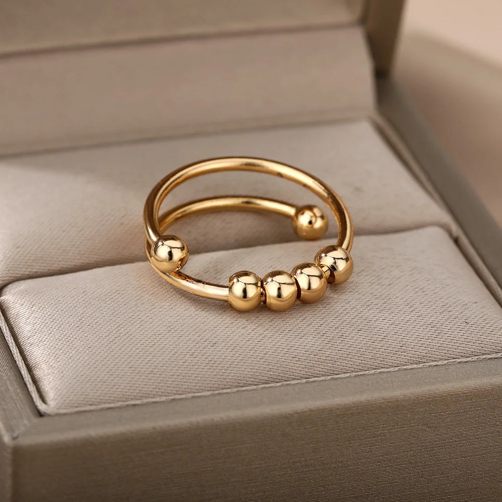 fachgo | Anxiety Ring Beads Rings For Women Men Stainless Steel Ring Spinner