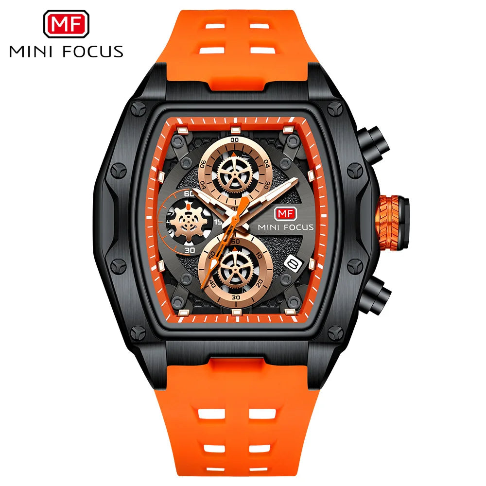 fachgo | MINI FOCUS 0473 Sport Watch for Men Silicone Waterproof Luminous Quartz Watches Business Calendar Multi-function Wristwatch Mens