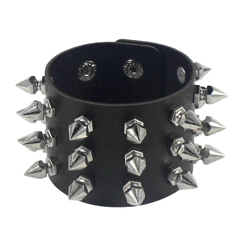 fachgo | 2024 Pu Leather Studded Bracelet Choker Punk Spike Rivets Cuff Black