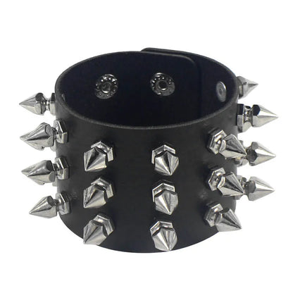 fachgo | 2024 Pu Leather Studded Bracelet Choker Punk Spike Rivets Cuff Black