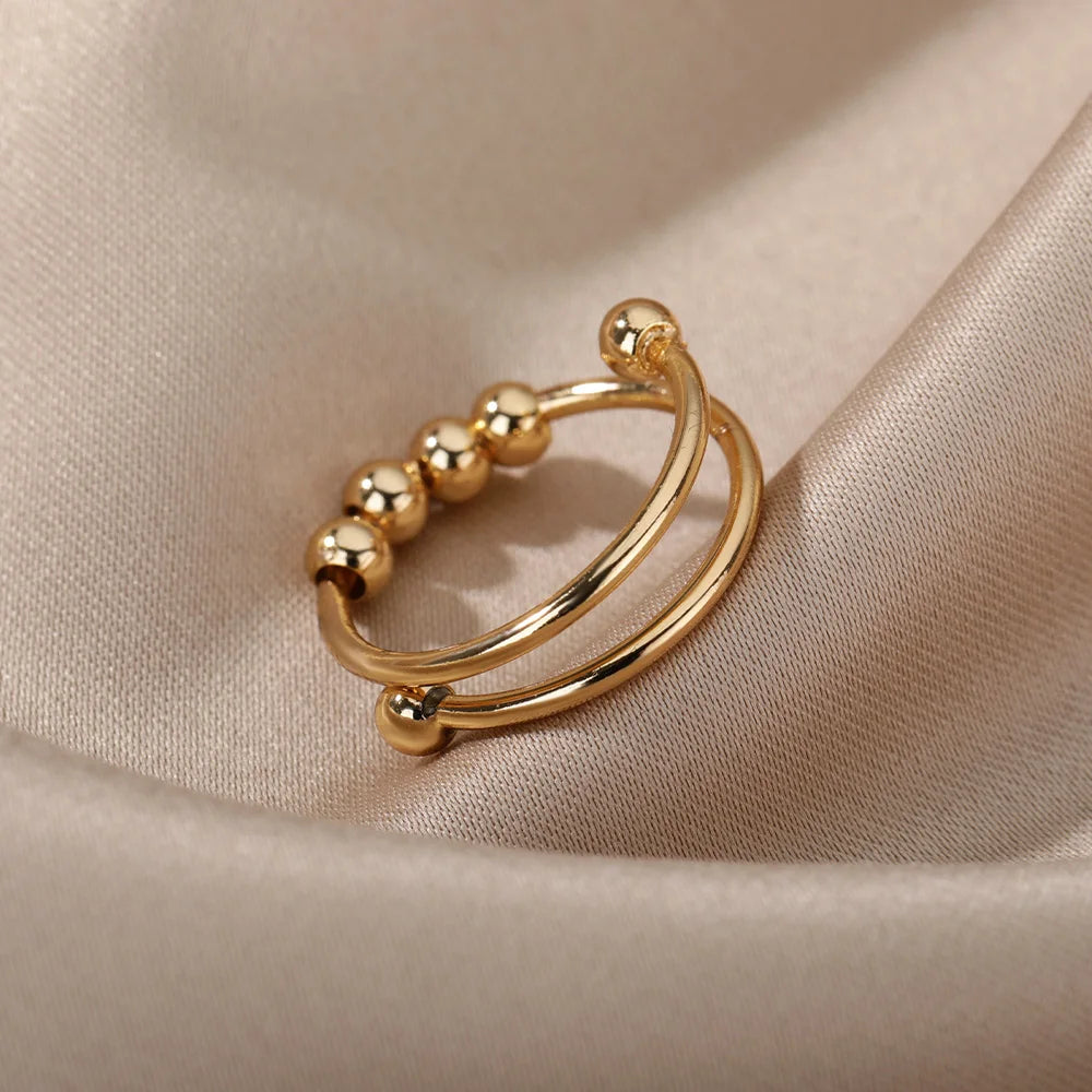 fachgo | Anxiety Ring Beads Rings For Women Men Stainless Steel Ring Spinner