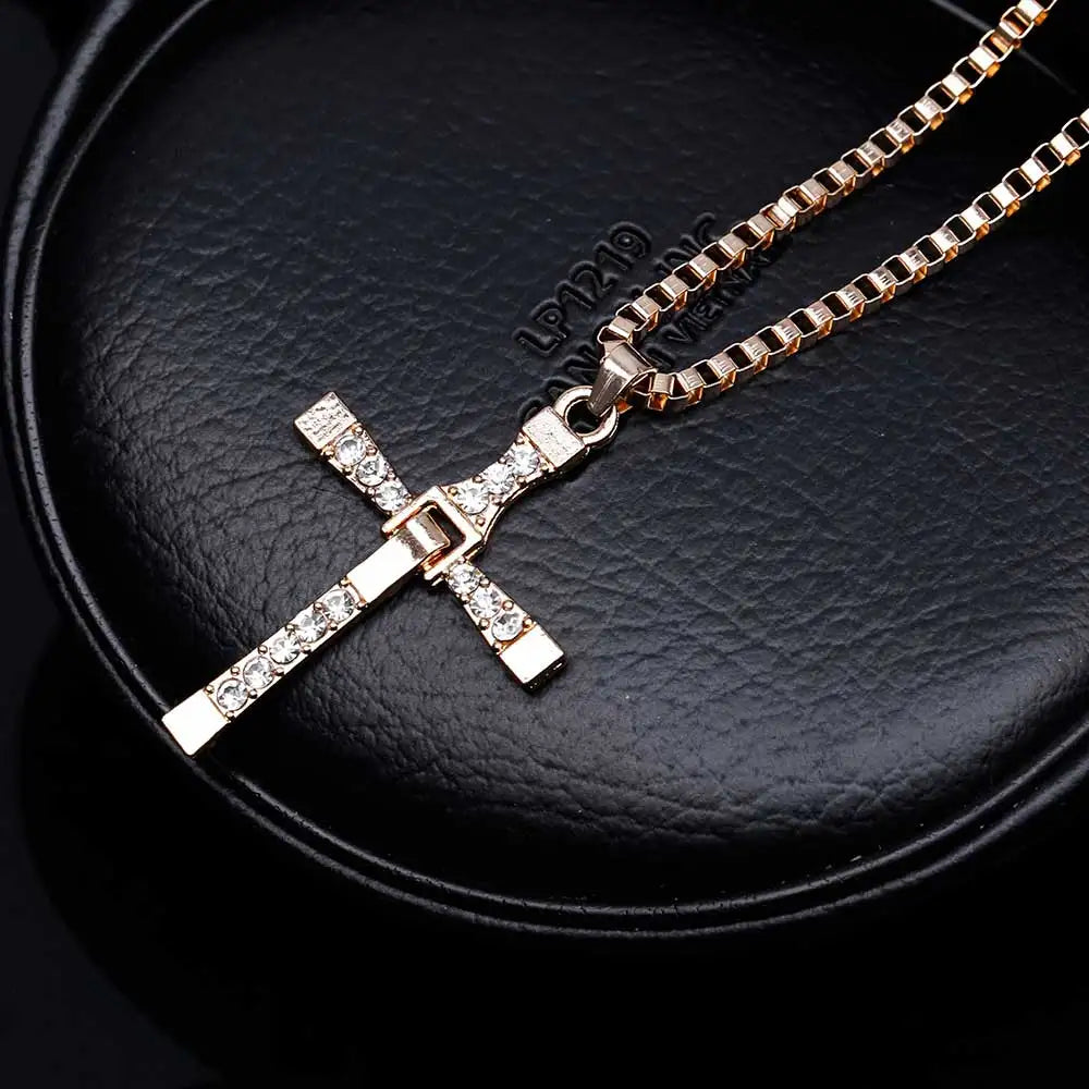 fachgo | Dominic Toretto The Fast and The Furious Celebrity Vin Diesel Item Crystal Jesus Men Cross Pendant Necklace Gift Jewelry