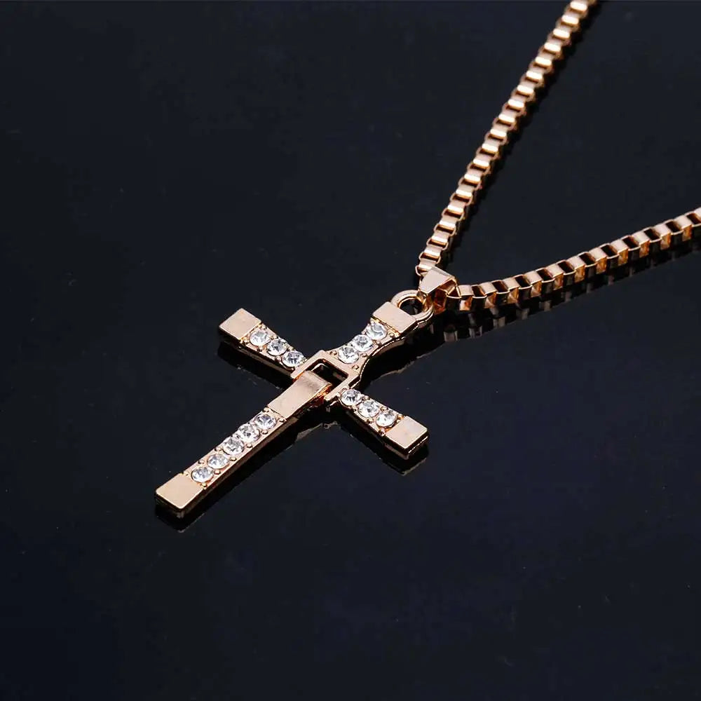 fachgo | Dominic Toretto The Fast and The Furious Celebrity Vin Diesel Item Crystal Jesus Men Cross Pendant Necklace Gift Jewelry