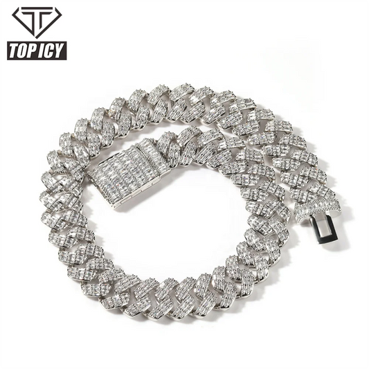 fachgo | 2022 New Luxury 19mm Cuban Chain Gold Plated Miami Cuban Link Chain Bracelet 3 Rows Diamonds Wholesale Cuban Necklace